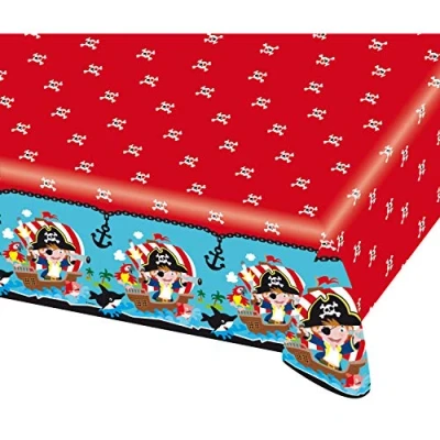 Immagine di amscan 9902123 Tovaglia pirata, 1 pezzo, dimensioni 120 x 180 cm, in plastica, impermeabile, ancora, teschi, navi, feste a tema, compleanno