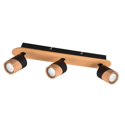 Immagine di Trio Lampada da soffitto Aruni 801170132, metallo nero opaco, legno naturale, escl. 1x GU10