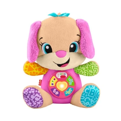 Immagine di Fisher Price Giocattolo per l&#039;apprendimento dei neonati Ridi e Impara peluche musicale Sis Smart Stages rosa; bambini dai 6 mesi in su, multilingue: Italiano, Spagnolo, Portoghese, Inglese, JFD35