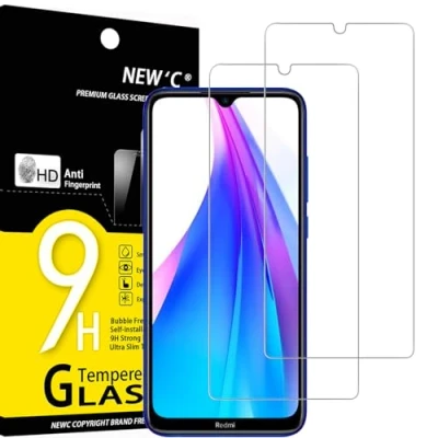 Immagine di NEW&#039;C 2 Pezzi, Vetro Temperato per Xiaomi Redmi Note 8T, Pellicola Prottetiva Anti Graffio, Impronte, Senza Bolle, Durezza 9H, 0,33mm Ultra Trasparente, Resistente