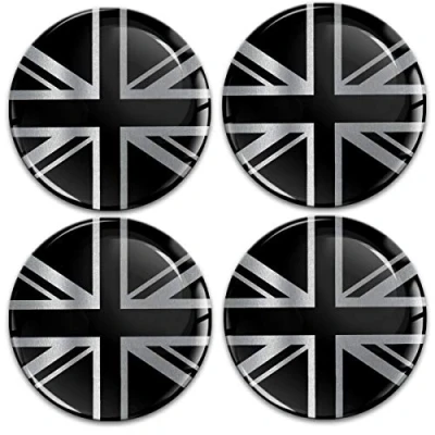 Immagine di Biomar Labs 4 x 60 mm adesivi 3D in silicone UK Jack bandiera argento nero per coprimozzi, coprimozzo a 10860