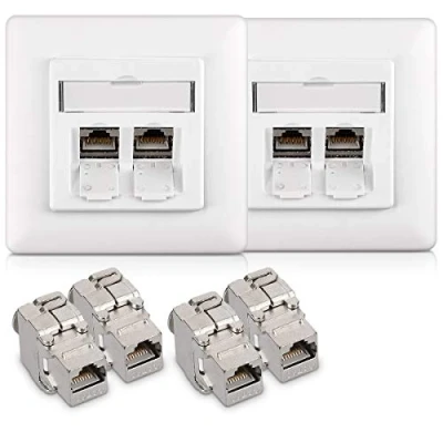 Immagine di kwmobile 4X Keystone Cat 6A 2X Presa Snap in modulo per schermato Metallo 10Gbit/s Standard 19,35x14,8 mm Muro