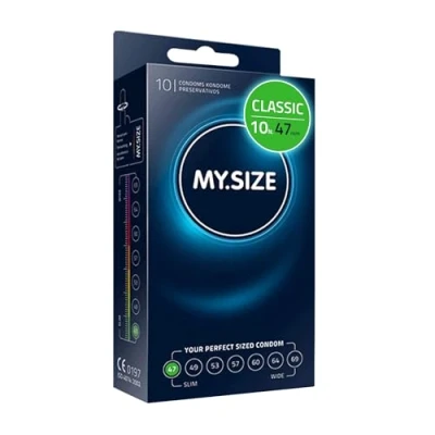 Immagine di MY.SIZE Preservativi classici misura 1 I 47 mm di larghezza 10 pezzi confezione standard premium extra sottili al tatto 0,07 spessore delle pareti