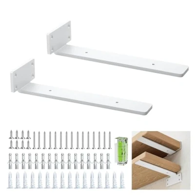 Immagine di Staffe per mensole pesanti 2 pezzi da parete scaffali mensola bianche a L in metallo resistente montaggio (Bianco, 25 cm/10 pollici)