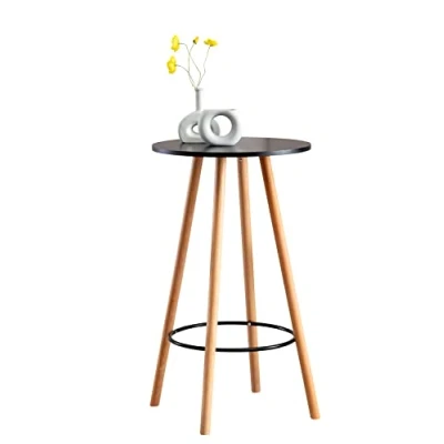 Immagine di CLP Tavolino Alto Mijas Rotondo I Stile Scandinavo Tavolo da Bistrò in Legno con Poggiapiedi, Colore:Nero, Colore del Telaio:Natura (Rotondo)