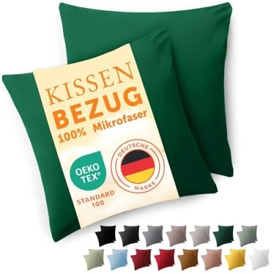 Immagine di Blumtal Federe Cuscini Divano 60x60 cm Set di Copricuscini per Divani in Microfibra a 2 Pezzi con Chiusura Busta certificati Oeko Tex, extra morbidi e lavabili Verde Scuro