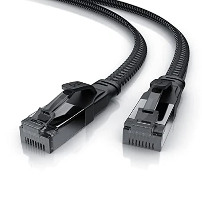 Immagine di Primewire 25cm Cavo Ethernet 40 Gbps Cat 8 Alta Velocitá FFTP Patch di Rete LAN Compatibile 6 7 2000MHz Piatto Schermato Intercciato in Nylon Nero