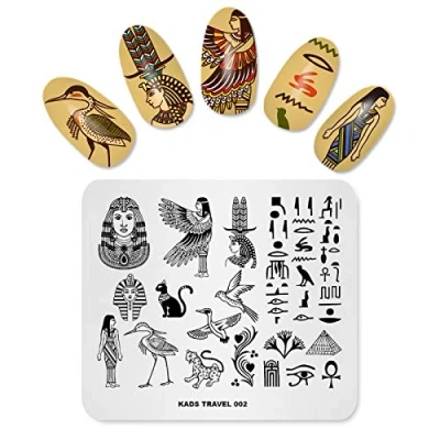 Immagine di Kads Piasta per stamping unghie, con immagini a tema viaggio in Egitto, stencil manicure e nail art fai da te (TR002)
