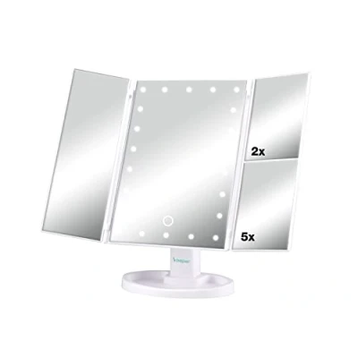 Immagine di BEPER P302VIS050 Specchio con Luci, Ingranditore 1x / 2x 5x Make Up per Postazione Trucco, 35x24 cm