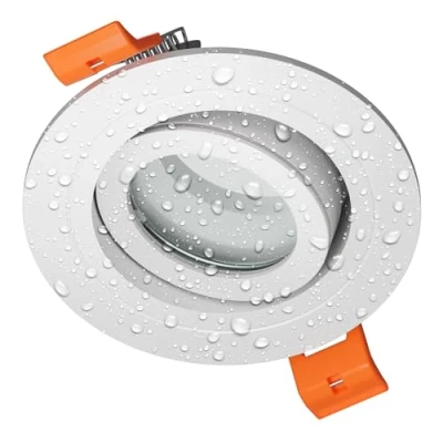 Immagine di ledscom.de Cornice da incasso a soffitto ERID, impermeabile, bagno, Ip44, rotonda, orientabile, bianco opaco, montaggio, terrazza, intercambiabile, esterno, faretti