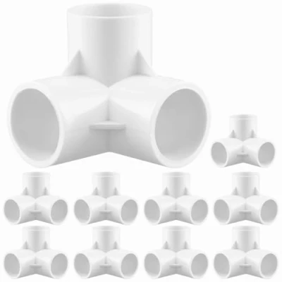 Immagine di QWORK® 10 pezzi raccordi per tubi a 3 vie, diametro interno 32 mm (bianco), connettori angolari in plastica PVC