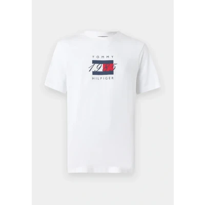 Immagine di Tommy Hilfiger Linear FLAG Graphic TEE Unisex Tshirt con stampa, Taglia: Medium, White