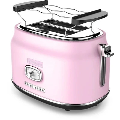 Immagine di Westinghouse Retro Tostapane a 2 fette, extra large, griglia scaldavivande, 815 W, colore: rosa