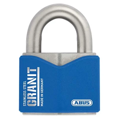 Immagine di ABUS Lucchetto in granito 37 ST/55 acciaio inox per uso esterno con cilindro a disco Plus Livello di sicurezza 10 blu/argento