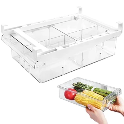 Immagine di QINERSAW Cassetti Frigorifero Salvaspazio Contenitore per a Scomparsa 30 * 20 9,5 Cm Cassetto del Estraibile Organizer Uova/Frutta/Verdure