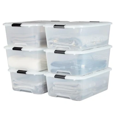 Immagine di Iris Ohyama Scatole Portaoggetti in Plastica Con Coperchio, 30L, Lotto di 6, Trasparente, Chiusura a Clip, Empilabile, Solido, Per Armadio, Garage, Casa, Ufficio, Organizzatore, TBH 30