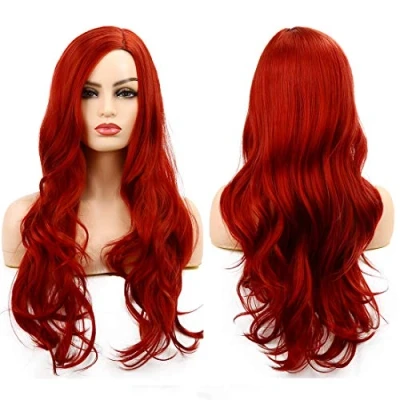 Immagine di Parrucca Donna Rosso Parrucche Cosplay Lunghe Ondulata Resistente Calore Uso Quotidiano(Rosso)