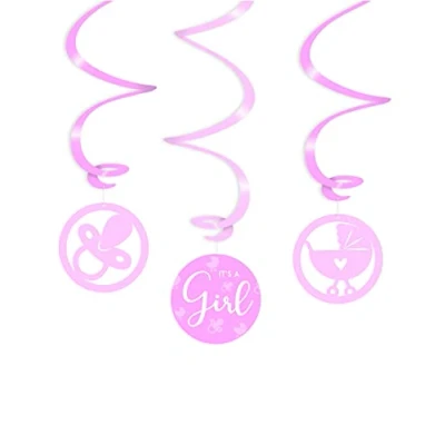 Immagine di PD Party 7023303 Decorazione a Vortice Appesa Hanging Swirls Festa Celebrazione It&#039;s Girl, Multicolore, 14cm Lunghezza x Larghezza 70cm Altezza