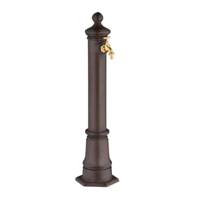 Immagine di Relaxdays Fontana da Giardino in Stile Antico, Fontanella a Colonna con Rubinetto Acqua, HLP: 80x18x20,5 cm, Marrone, Acciaio, Alluminio