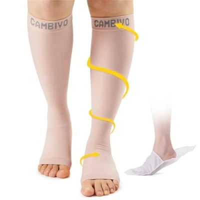 Immagine di CAMBIVO Calze Compressione Graduata Punta Aperta, a Donna Uomo, Gambaletti Elastiche 20 30 mmHg per Vene Varicose, Circolazione Gambe, Running, Sport, Viaggio Aereo