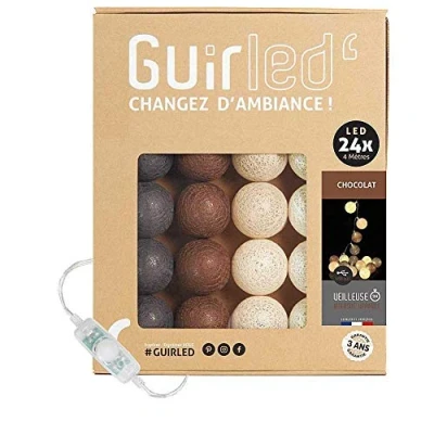 Immagine di GuirLED Guirlanda luminoso a LED per batuffoli di cotone USB Luce notturna bambini 2h Alimentatore doppio 2A incluso 3 intensità 24 sfere 2,4m Cioccolato