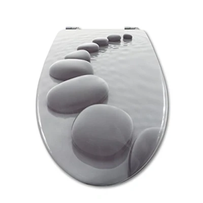 Immagine di Vetrineinrete® Copriwater universale in legno MDF serigrafato tavoletta da bagno wc con stampa cerniere acciaio inox resistente 52979A (Sassi) G76