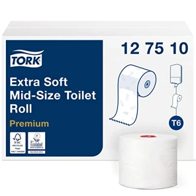 Immagine di Tork 127510 rotoli Carta Igienica Extra Soft Mid Size Premium, compatibili con sistema T6, 3 veli, 1 conf. x 27 (27x 70 m), bianco