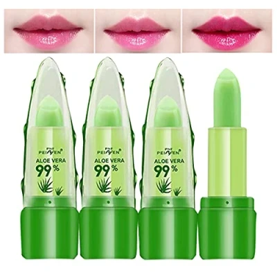 Immagine di Skynest 3 balsami per labbra con aloe vera, rossetto idratante, cambio di colore, lucidalabbra, lunga durata, nutriente, set vera
