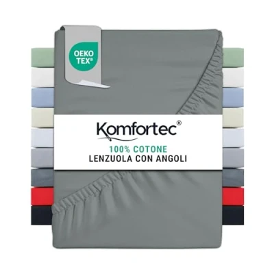 Immagine di Komfortec Lenzuolo con angoli elasticizzati, 140 x 200 cm, 100% cotone, Grigio