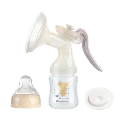 Immagine di Bebeconfort Tiralatte Manuale, in Silicone, Kit con Biberon 150 ml incluso, Colore Sand