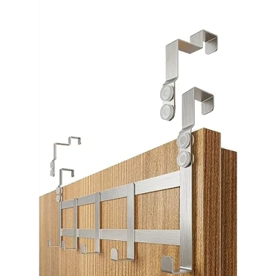 Immagine di 4smile Appendiabiti da porta appendere all&#039;interno Sostegno in acciaio inox per varco posteriore con cuscinetti antiscivolo e feltro Supporto salvaspazio vano interno