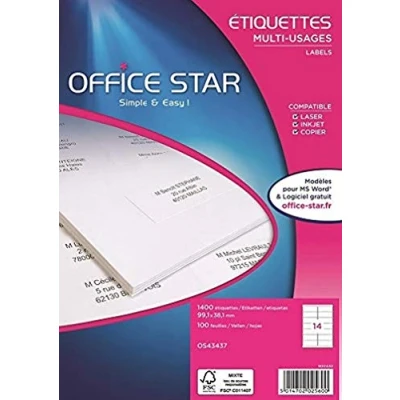 Immagine di Office Star Confezione di 1400 etichette multiuso 99,1 x 38,1 mm Bianco