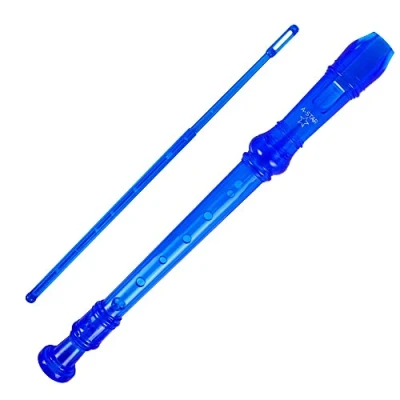 Immagine di A Star Flauto dolce scolastico soprano/discendente, diteggiatura inglese/barocca Chiave di C con diagramma apprendimento, borsa, bastoncino per la pulizia Blu