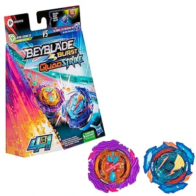 Immagine di Beyblade Burst QuadStrike Ultimate Evo Valtryek V8 e Divine Xcalius X8 trotola confezione doppia, giocattolo da battaglia