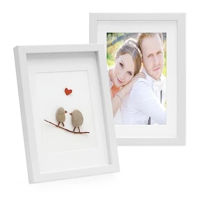 Immagine di PHOTOLINI 3D cornici A4 21x30 cm bianco, cornice profonda con vetro e passe partout, set di 2 per oggetti fino a 1,5 profondità, legno MDF perfetta il fai da te come regalo