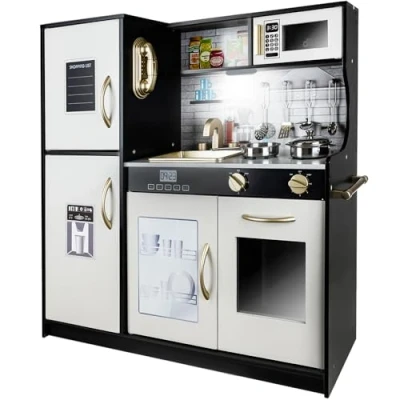 Immagine di KRUZZEL Cucina giocattolo per bambini, accessori in legno, pentole con luce, 22116, colore: nero/nero