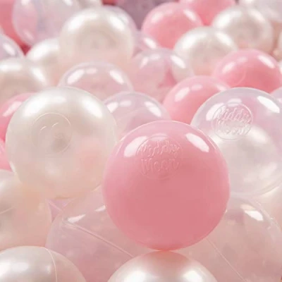 Immagine di KiddyMoon 300 Palline/7Cm Palline Morbide Colorate Per Piscina Bambini Fatto In EU, Rosa Chiaro/Perla/Trasparente