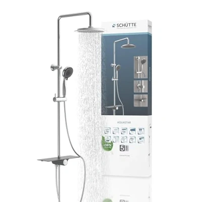 Immagine di SCHÜTTE AQUASTAR Set doccia con soffione e a pioggia, regolabile in 5 posizioni, colore: Cromo/Nero