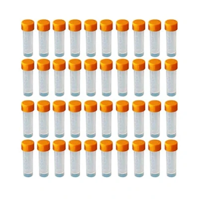 Immagine di HUAZIZ 40 Pezzi Provette Graduate da 5 ml Laboratorio in Plastica Trasparente 5ML con Tappo Arancione e Contrassegni Graduati
