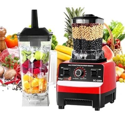 Immagine di 2 in 1 frullatore elettrico 2000W multifunzionale con contenitore vetro 2L, senza BPA, per succo, frullato, latte di soia