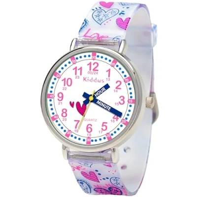 Immagine di Kiddus Orologio Da Polso, Analogico per Bambini, Ragazzi. Time Teacher English Version. Con Esercizi Imparare a Leggere l’Ora. Movimento al Quarzo Giapponese.