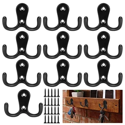 Immagine di XKQYX 10 Pezzi Ganci Appendiabiti da Parete, Doppi, Appendi Muro con Viti per cCappotto, Sciarpa, Borsa, Asciugamano, Chiave Nero