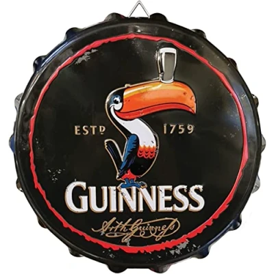 Immagine di Guinness Targa in metallo con tappo di bottiglia, design tucano (28 cm x 28 cm)