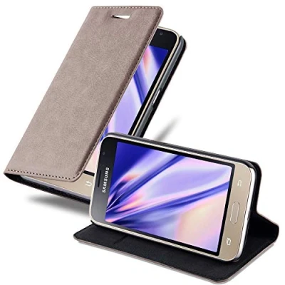 Immagine di Cadorabo Custodia Libro per Samsung Galaxy J1 2016 in Bruno Café con Vani di Carte, Funzione Stand e Chiusura Magnetica Portafoglio Cover Case Wallet Book Etui Protezione