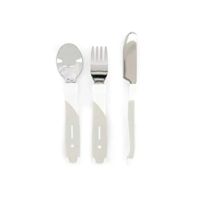 Immagine di Twistshake Set di Posate per l&#039;Apprendimento del Bambino in Acciaio Inox con Forchetta, Coltello e Cucchiaio, Senza BPA, 12+ Mesi, Bianco