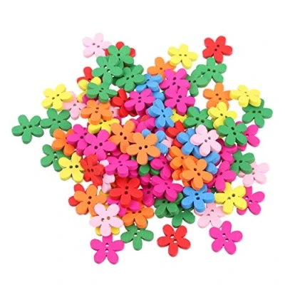 Immagine di 100pz Bottoni In Legno Di Fiori Colorati Per Il Cucito Scrapbooking DIY 15 mm Mestiere