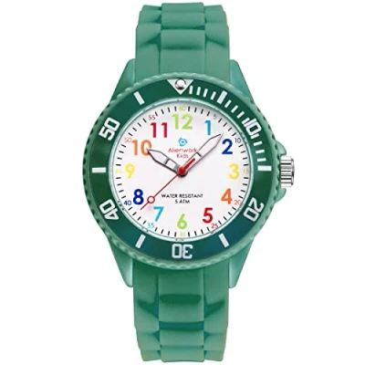 Immagine di Alienwork Kids Orologio di Apprendimento bambini Ragazzi Ragazze Verde esercito Bracciale in Silicone Multicolore Impermeabile 5 ATM Tempo