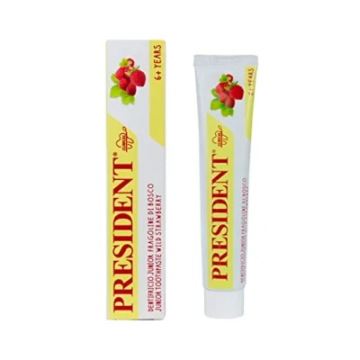 Immagine di President DENTIFRICIO JUNIOR 6+ per bambini dai sei anni in su. Gusto Fragoline di bosco, anticarie, protegge gengive e smalto dei denti. Senza parabeni, SLS, allergeni PEG RDA 30 50 ml