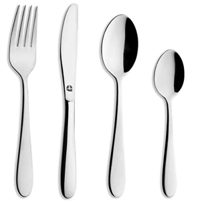 Immagine di Windsor Carded 4CHDSTWDR/C Set di 4 posate per bambini in confezione nera e rossa acciaio INOX 18/0, lucidato, a quadretti