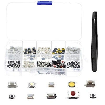 Immagine di Youmile 250PCS 10 Valore Micro Interruttore a pulsante tattile momentaneo SMD Kit assortimento DIP per PCB, telecomando auto con pinzette